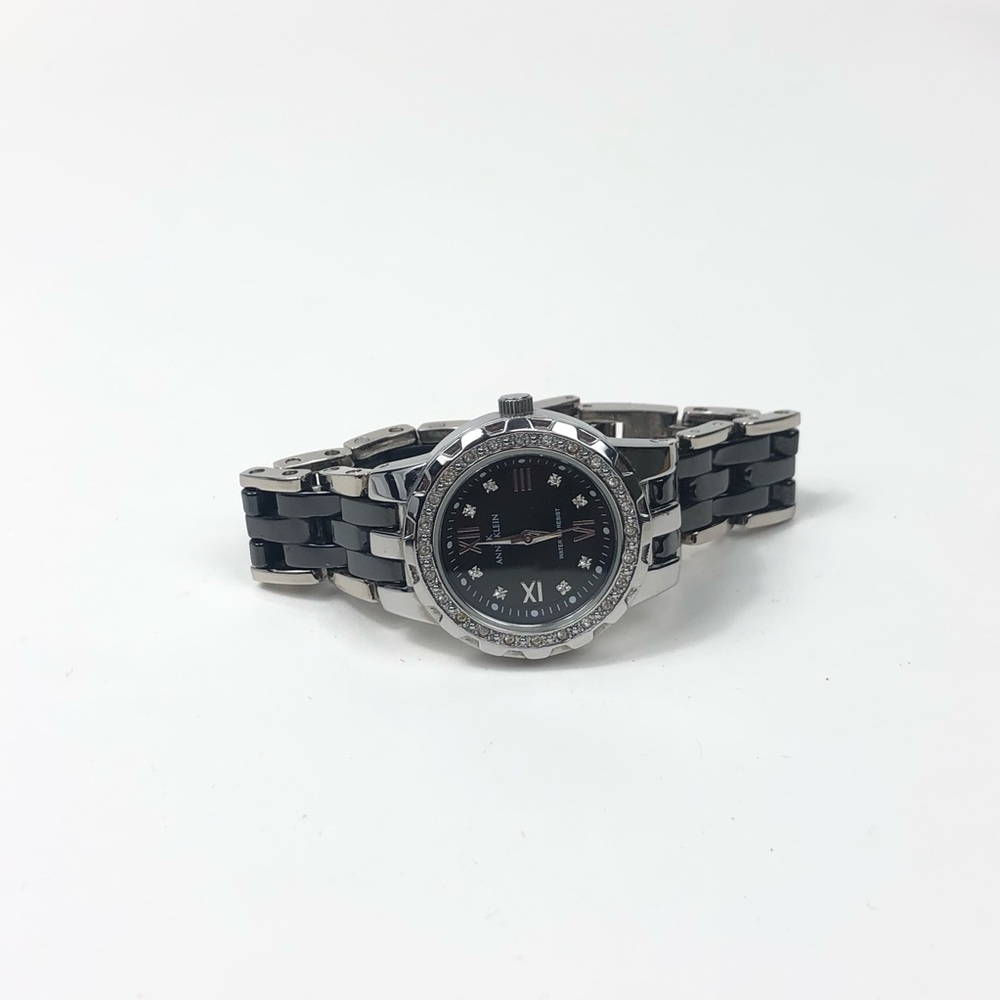 Black onyx and silver stainless steel watch